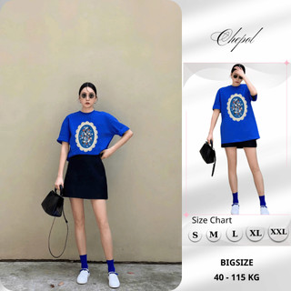 Bộ Thun Nữ Chepol Cao Cấp Form Rộng, In Họa Tiết, Cổ Tròn, Phối Chân Váy Ngắn, Chất Cotton(Áo Xanh Bích+CV Đen )CP_x4972