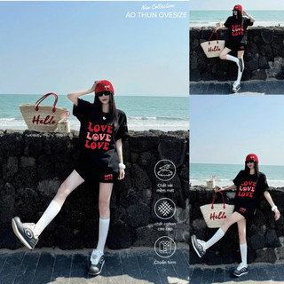 Bộ Thun Nữ Chepol Form Rộng, In Love, Cổ Tròn, Phối Quần Đùi, Chất Cotton Cao Cấp ( Áo Thun Đen + Quần Đùi Đen )CP_x7356