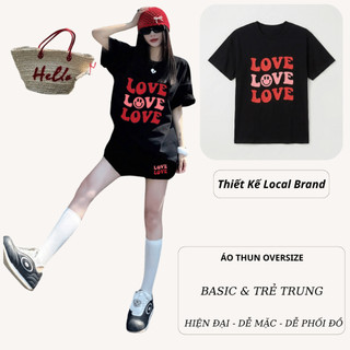 Bộ Thun Nữ Chepol Form Rộng, In Love, Cổ Tròn, Phối Quần Đùi, Chất Cotton Cao Cấp ( Áo Thun Đen + Quần Đùi Đen )CP_x7356