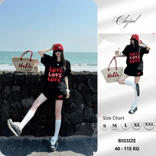 Bộ Thun Nữ Chepol Form Rộng, In Love, Cổ Tròn, Phối Quần Đùi, Chất Cotton Cao Cấp ( Áo Thun Đen + Quần Đùi Đen )CP_x7356