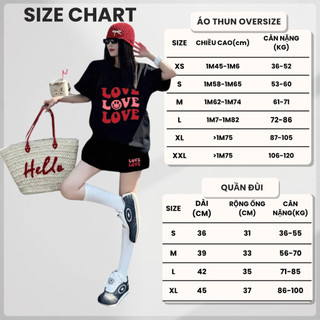 Bộ Thun Nữ Chepol Form Rộng, In Love, Cổ Tròn, Phối Quần Đùi, Chất Cotton Cao Cấp ( Áo Thun Đen + Quần Đùi Đen )CP_x7356
