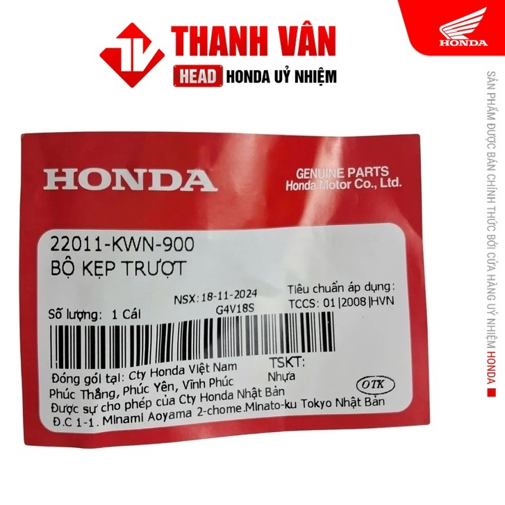 Bộ Kẹp Trượt HONDA Air Blade,Vario 125, Lead, Pcx, Sh, Sh Mode các đời xe 2 Val (22011KWN900)