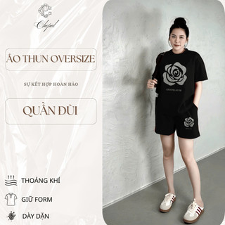 Bộ Thun Nữ Chepol Form Rộng, In Trái Tim, Cổ Tròn, Phối Quần Đùi, Chất Cotton Cao Cấp ( Áo Thun Đen + Quần Đùi )CP_x5391