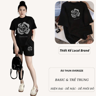 Bộ Thun Nữ Chepol Form Rộng, In Trái Tim, Cổ Tròn, Phối Quần Đùi, Chất Cotton Cao Cấp ( Áo Thun Đen + Quần Đùi )CP_x5391