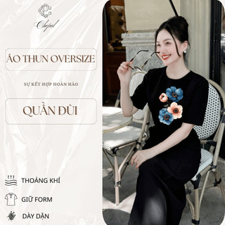 Bộ Thun Nữ Chepol Cao Cấp Form Rộng, In Trái Tim, Cổ Tròn, Phối Chân Váy Dài, Chất Cotton (Áo Thun Đen+CV Suông)CP_x8809