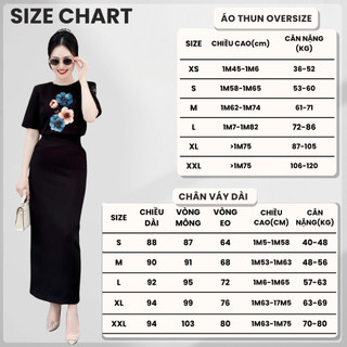 Bộ Thun Nữ Chepol Cao Cấp Form Rộng, In Trái Tim, Cổ Tròn, Phối Chân Váy Dài, Chất Cotton (Áo Thun Đen+CV Suông)CP_x8809