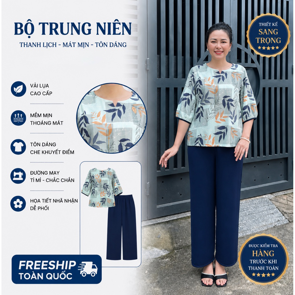 Y27 Đồ bộ trung niên lụa Mango cao cấp mềm ,nhiều size sang mẫu mới hàng đẹp chuẩn