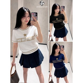 LT - Áo len nữ cổ tròn cộc tay mongtoghi chữ ngang ngực hình sao fom bo nhẹ free size 792