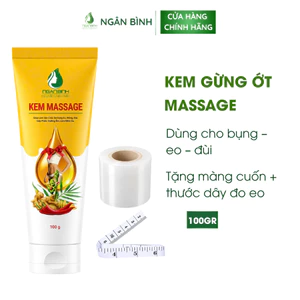 Kem Massage Gừng Ớt Ngân Bình 100g - Hỗ Trợ Làm Săn Chắc Da Vùng Bụng, Eo, Đùi (Tặng Kèm Màng Cuốn & Thước Dây)