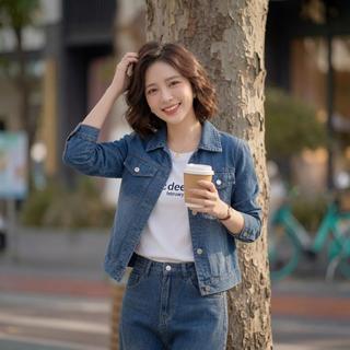 Áo khoác JEAN nữ MOLADY cổ bẻ túi nắp form trơn đơn giản K452