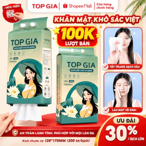 Khăn mặt khô Top Gia treo tường Sắc Việt, dùng 1 lần mềm mịn, an toàn cho da, bịch 200 tờ