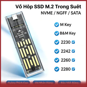 Box Ổ Cứng M.2 NVMe NGFF Hộp Đựng Ổ Cứng SSD Trong Suốt Type C 10Gbps Tốc Độ Cao Dual Protocol