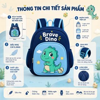 Balo Mầm Non Cho Bé Trai Bé Gái 1-5 Tuổi Đi Học Mẫu Giáo, Siêu Nhẹ Chống Thấm Nước