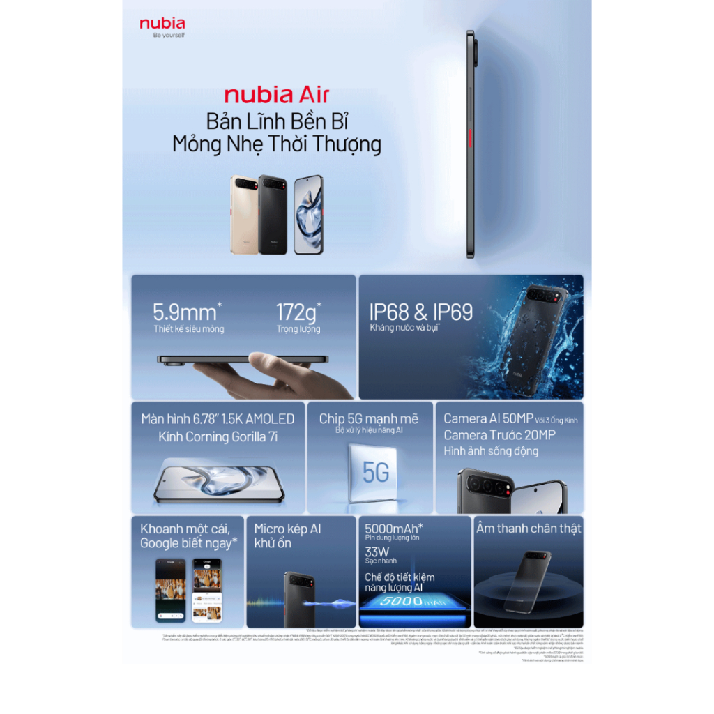 Điện thoại Nubia Air 5G 8GB/256GB Màn AMOLED 120Hz Chip Unisoc T8300 Pin 5000mAh Bảo hành chính hãng | BigBuy360 - bigbuy360.vn