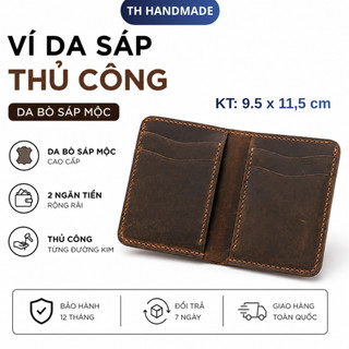 Bóp nam ZENY da bò sáp ngựa điên cổ điển TH HANDMADE , Ví da bò mini Vintage màu Nâu/đen Không khóa