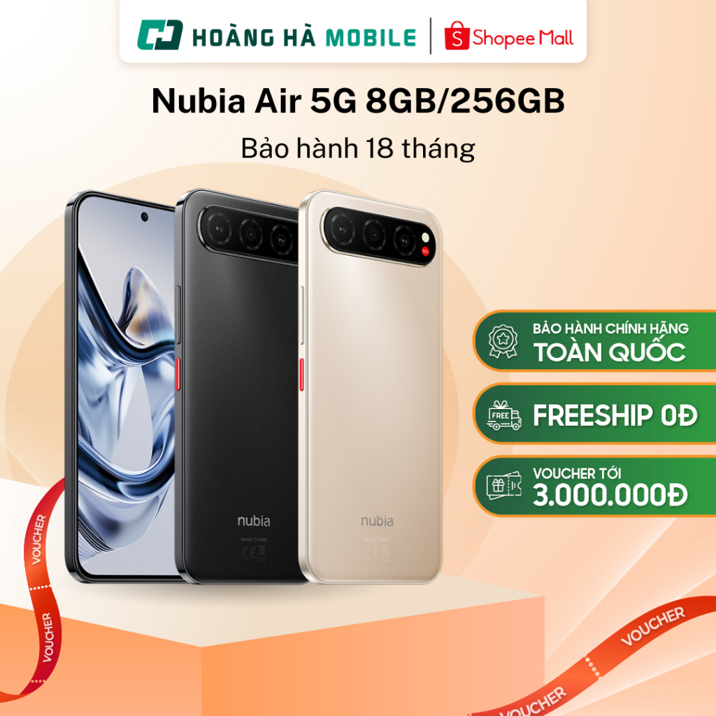 Điện thoại Nubia Air 5G 8GB/256GB Màn AMOLED 120Hz Chip Unisoc T8300 Pin 5000mAh Bảo hành chính hãng