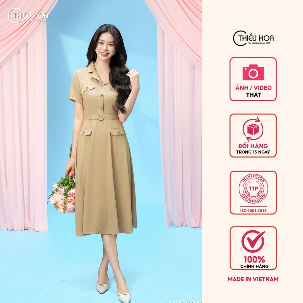 Đầm thiết kế được làm từ chất liệu Cotton chéo với phong cách thanh lịch,sang trọng thương hiệu Thiều Hoa DD5X1145