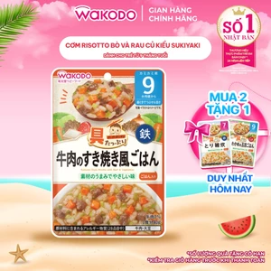 Cơm ăn dặm Risotto Bò Và Rau Củ Kiểu Sukiyaki, Cháo ăn dặm Wakodo cho bé 9 tháng, súp ăn dặm, cháo tươi