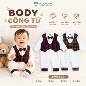 Bodysuit cho bé sơ sinh Ualarogo dài tay 0-12 tháng vải Cotton nỉ co giãn mềm mại cúc giữa UR 288