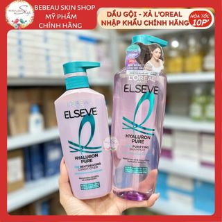 Dầu Gội Xả L'Oreal Paris 72H Elseve HA Pure Dưỡng Tóc Phồng Bồng Bềnh Cho Da Đầu Dầu Và Thường