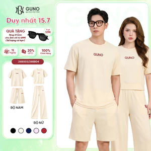 Bộ Quần Áo Nam Nữ GUNO Cao Cấp Cổ Tròn Kèm Quần Suông Logo Thêu 26BG03/26BB04