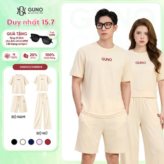 [BST Modal Cool 2026] Bộ Quần Áo Nam Nữ GUNO Cao Cấp Cổ Tròn Kèm Quần Suông Logo Thêu 26BG03/26BB04