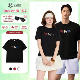 Áo Thun Nam Nữ Thêu Ngựa GUNO Trơn Màu Co Dãn 4 Chiều Thoáng Mát 26AG06/AB11