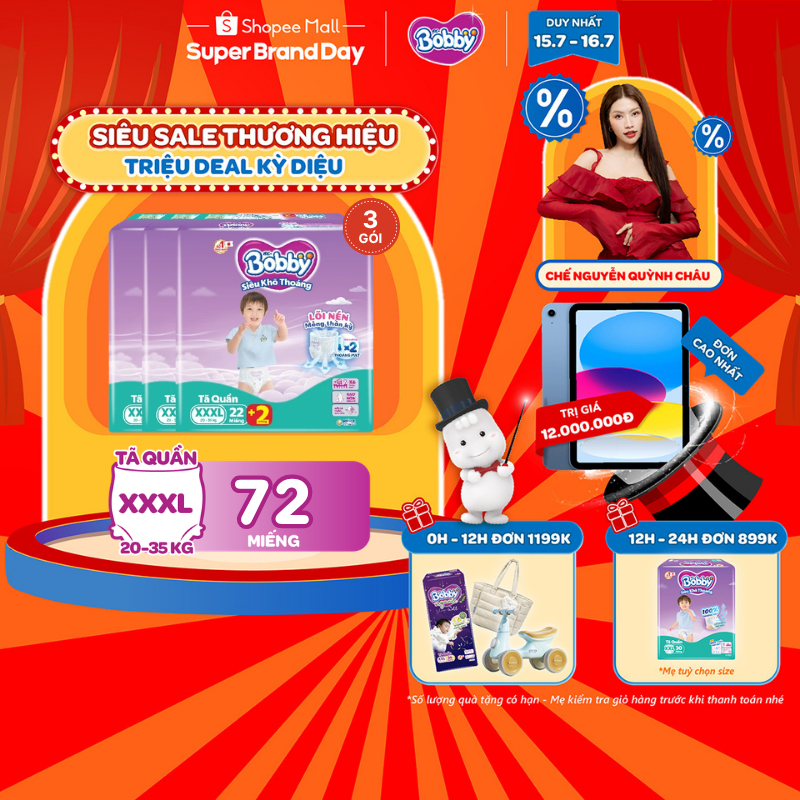 Combo 03 gói tã quần Bobby Siêu Khô Thoáng - 100% Thoáng Khí Jumbo S46/M42/L36/XL32/XXL28/XXXL22