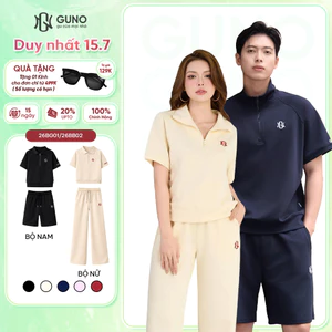 Bộ Quần Áo Nam Nữ GUNO Cao Cấp Cổ Bẻ Kèm Quần Suông Logo Thêu 26BG01/26BB02