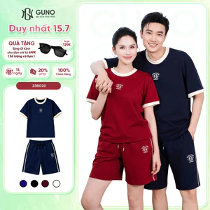 Bộ Quần Áo nữ GUNO THƠM MÁT cổ tròn phối màu quần đùi ngố logo thêu 26BG20/BB30
