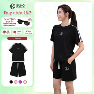 Bộ quần áo Nữ GUNO cổ tròn tay phối sọc Vải Cotton thoáng mát năng động 26BG47