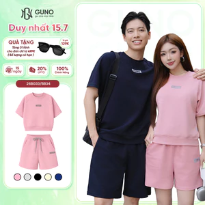 Bộ quần áo đùi Nam Nữ GUNO Cổ Tròn Logo thêu basic thoáng mát 26BG33/BB34