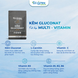 Kẽm Gluconat + Multi Vitamin Tăng Cường Sức Khỏe, Kiểm Soát Dầu Nhờn, Giảm Mụn, Đẹp Da - Túi 21 Viên