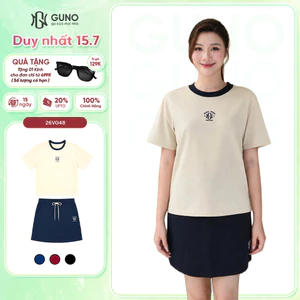 Set chân váy nữ GUNO cổ tròn phối màu thời trang vải cotton thơm mát 26VG48