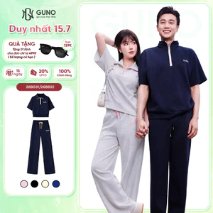 Bộ quần áo nam nữ GUNO cổ bẻ kéo khoá quần suông thời trang 26BG31/BB32