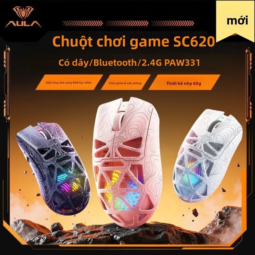Chuột Không Dây Gaming SC620 3 Chế Độ (3 Mode) Siêu Nhẹ,LED RGB, Vỏ Case Phong Cách Wooting | BigBuy360 - bigbuy360.vn
