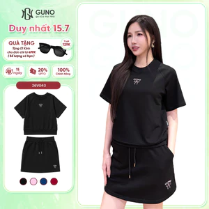Set chân váy Nữ GUNO tay raglan logo thêu Nơ Cao cấp thời trang vải Modal Cool mềm mát 26VG43