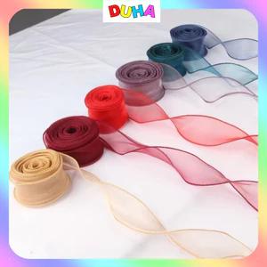 COMBO 5 Cuộn Ruy băng voan 4cm viền sóng cuộn 9 mét ruy băng đuôi cá gói quà buộc nơ hàng đẹp chất lượng DUHA 063