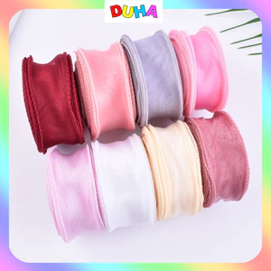 Cuộn Dây Ruy Băng Voan Sóng ,Ngọc Gói Hoa Đuôi Cá Không Lõi Bản 4cm dài 9m Thắt Nơ,hộp quà DUHA 063