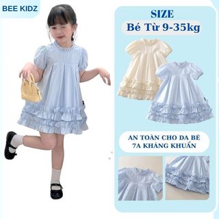 Váy Bé Gái, Váy Bé Gái Thiết Kế Cổ Bèo Tay Phồng Phối Bèo Nổi Bật Mặc Hàng Ngày Chất Liệu Cotton