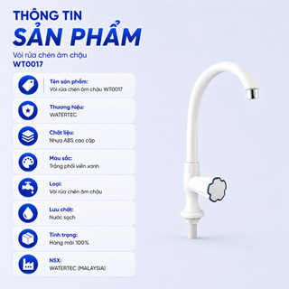 Vòi rửa chén âm chậu WATERTEC màu trắng WT0017 nhựa ABS/PP/POM Malaysia chống oxy hóa
