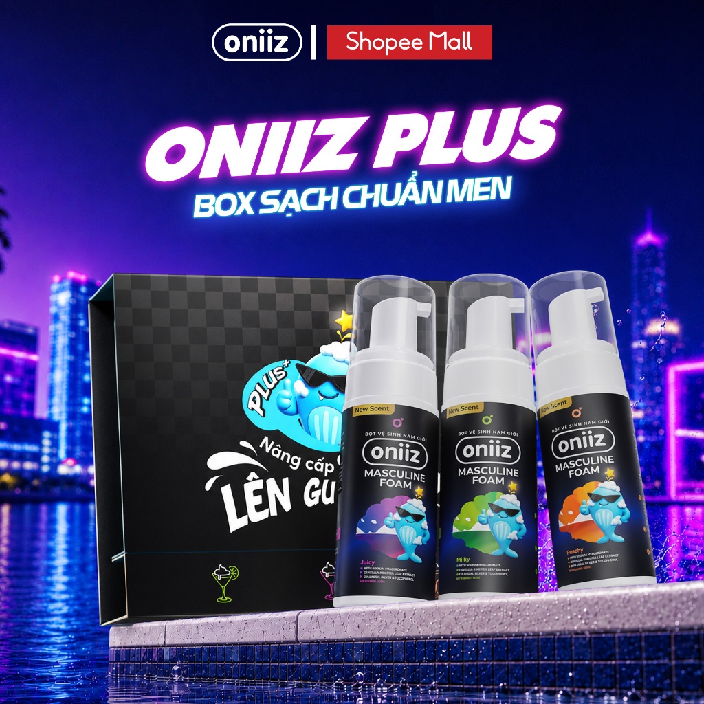 Box sạch chuẩn Men Oniiz - Combo 3 bọt vệ sinh nam giới Oniiz Plus - Dung dịch vệ sinh nam tạo bọt Masculine Foam