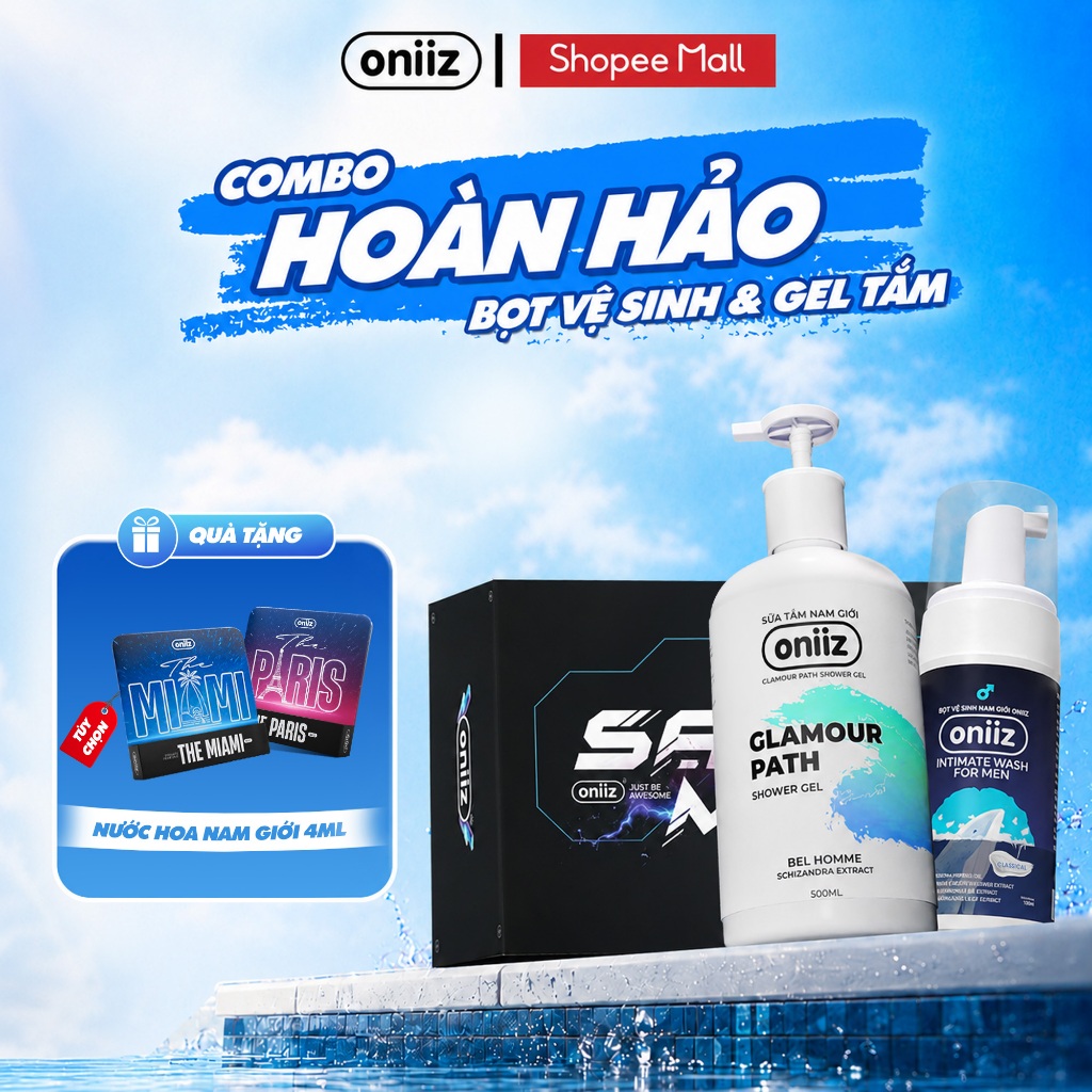 Combo hoàn hảo Bọt vệ sinh nam giới, Sữa tắm hương nước hoa Oniiz – Quà tặng nước hoa dùng thử