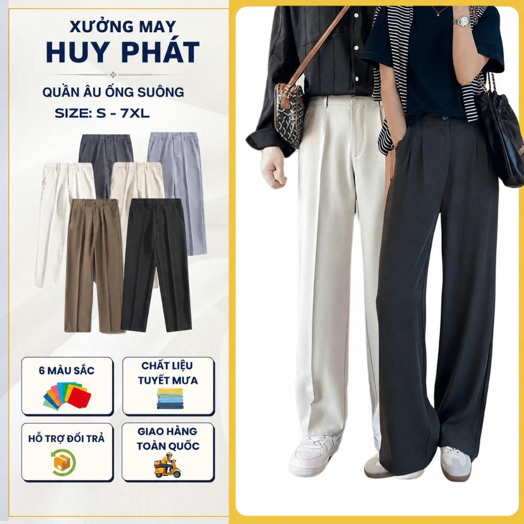 ( CÓ BIGSIZE ) Quần âu ống suông nửa chun , dáng suông , chất vải tuyết hàn , co giãn thoải mái khi mặc