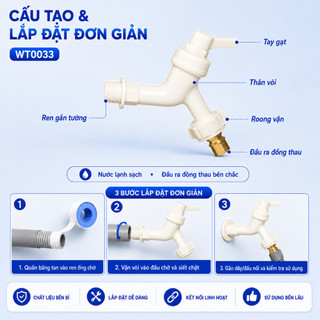 Vòi hồ máy giặt Watertec WT0033 nhựa ABS Malaysia chống oxy hóa