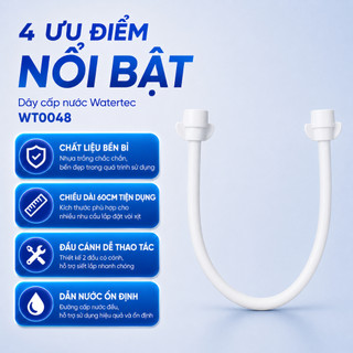 Dây cấp nước 6 tấc có nút vặn trắng cao cấp WATERTEC WT0048 nhựa PVC Malaysia