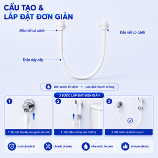 Dây cấp nước 6 tấc có nút vặn trắng cao cấp WATERTEC WT0048 nhựa PVC Malaysia