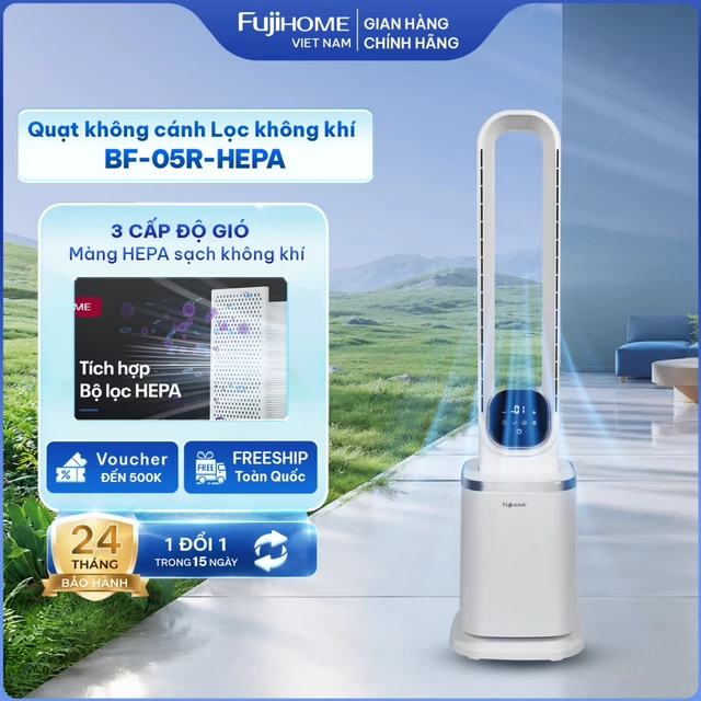 Quạt không cánh kèm lọc không khí HEPA Ionizer Fujihome BF-05R-HEPA, Quạt điều hoà không khí điều khiển từ xa 3 tốc độ