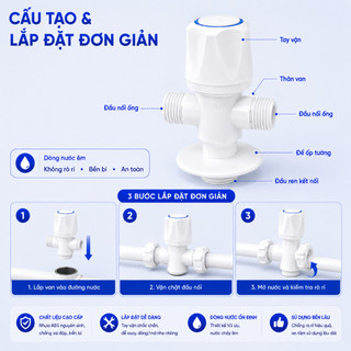 Van 3 đầu WATERTEC màu trắng WT001H nhựa ABS Malaysia chống oxy hóa