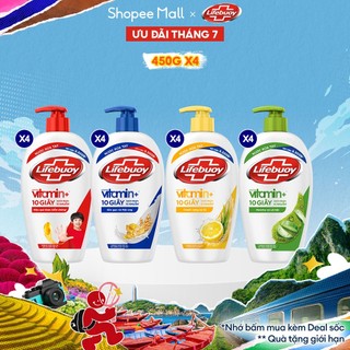 Combo 4 chai Nước rửa tay Lifebuoy bảo vệ khỏi 99,9% vi khuẩn 450g/chai